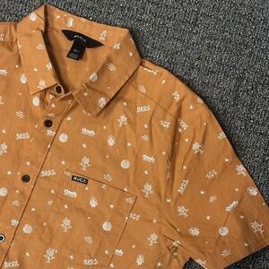RVCA Kimura Shirt Mens XL Brown Short Sleeve Button Up Graphic Print Summer New